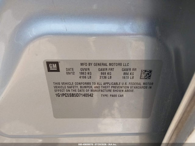 Продаж на аукціоні авто 2013 Chevrolet Cruze 1lt Auto, vin: 1G1PC5SB5D7140942, номер лоту: 45658076