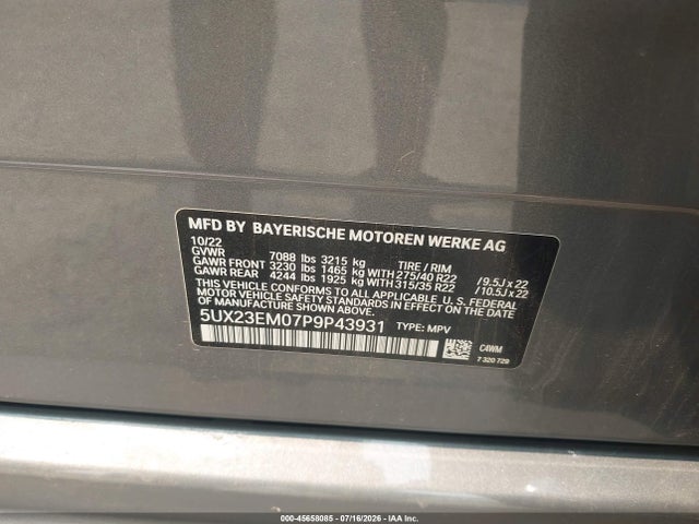 Продаж на аукціоні авто 2023 Bmw X7 Xdrive40i, vin: 5UX23EM07P9P43931, номер лоту: 45658085