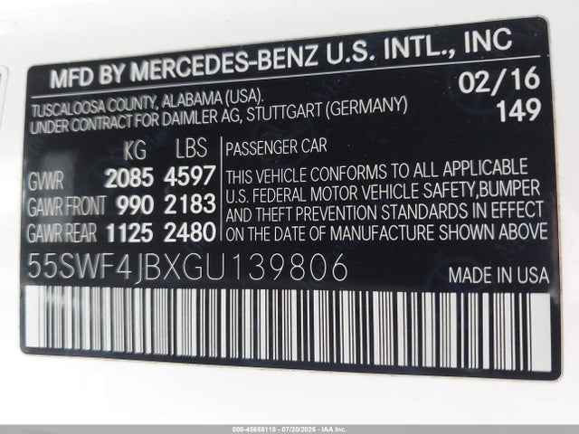 55SWF4JBXGU139806 Mercedes-Benz C 300