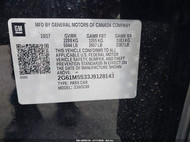 45658126 :رقم المزاد ، 2G61M5S33J9128143 vin ، 2018 Cadillac Xts Luxury مزاد بيع