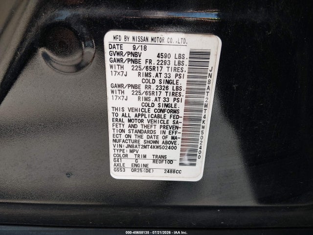 Nissan ROGUE S 2019 JN8AT2MT4KW502400 Image 9