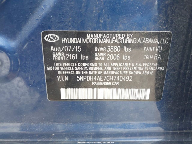 Aukcja sprzedaży 2016 Hyundai Elantra Se, vin: 5NPDH4AE7GH740492, numer aukcji: 45658159