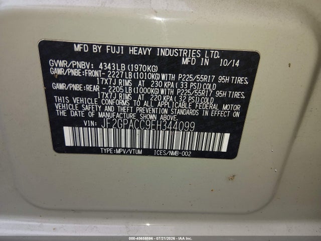 Продаж на аукціоні авто 2014 Subaru Xv Crosstrek 2.0i Premium, vin: JF2GPACC9EH344099, номер лоту: 45658196