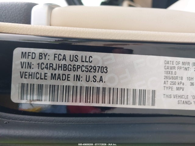 45658209 :رقم المزاد ، 1C4RJHBG6PC529703 vin ، 2023 Jeep Grand Cherokee Limited 4x4 مزاد بيع