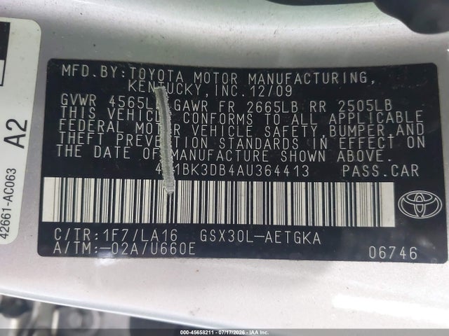 Auction sale of the 2010 Toyota Avalon Xls, vin: 4T1BK3DB4AU364413, lot number: 45658211