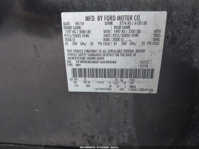 Продажа на аукционе авто 2015 Ford Explorer Xlt, vin: 1FM5K8D86FGA95545, номер лота: 45658216