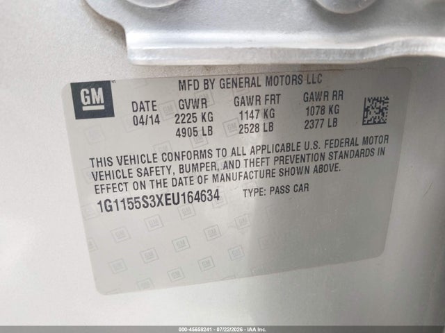 2014 Chevrolet Impala 2lz მანქანა იყიდება აუქციონზე, vin: 1G1155S3XEU164634, აუქციონის ნომერი: 45658241