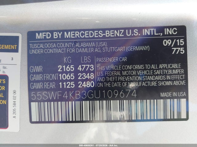 2016 Mercedes-benz C 300 4matic მანქანა იყიდება აუქციონზე, vin: 55SWF4KB3GU109674, აუქციონის ნომერი: 45658261