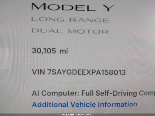 45658283 :رقم المزاد ، 7SAYGDEEXPA158013 vin ، 2023 Tesla Model Y Awd/long Range Dual Motor All-wheel Drive مزاد بيع