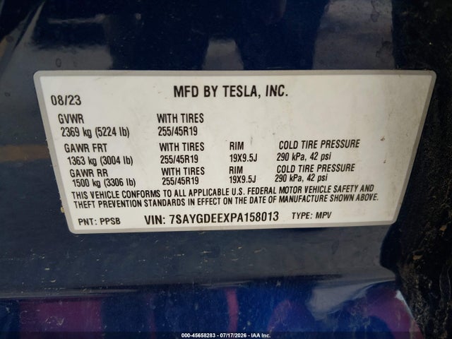 45658283 :رقم المزاد ، 7SAYGDEEXPA158013 vin ، 2023 Tesla Model Y Awd/long Range Dual Motor All-wheel Drive مزاد بيع
