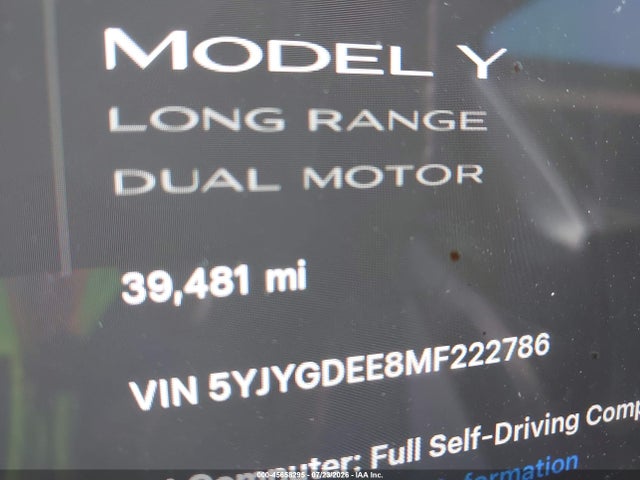 Aukcja sprzedaży 2021 Tesla Model Y Long Range Dual Motor All-wheel Drive, vin: 5YJYGDEE8MF222786, numer aukcji: 45658295