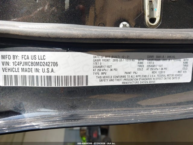 Продаж на аукціоні авто 2021 Jeep Cherokee Latitude 4x4, vin: 1C4PJMCB0MD242706, номер лоту: 45658306