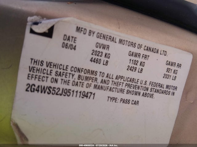 Продаж на аукціоні авто 2005 Buick Century, vin: 2G4WS52J951119471, номер лоту: 45658324