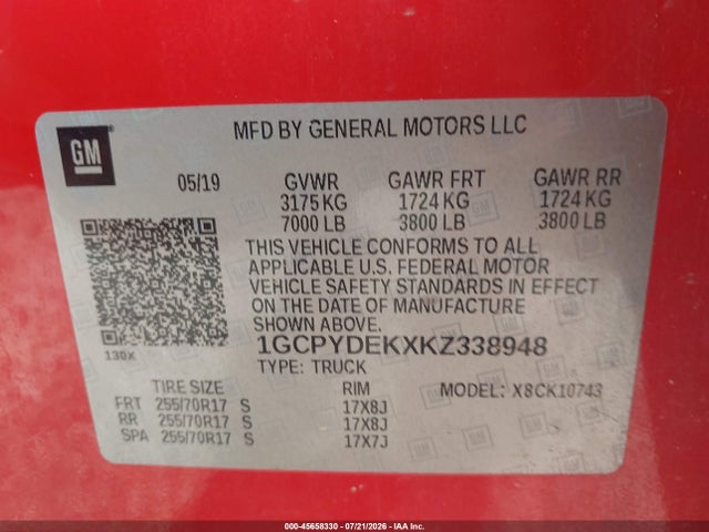Продаж на аукціоні авто 2019 Chevrolet Silverado 1500 Lt, vin: 1GCPYDEKXKZ338948, номер лоту: 45658330