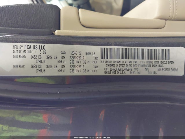 45658357 :رقم المزاد ، 1C4RJFAG6JC405248 vin ، 2018 Jeep Grand Cherokee Laredo E 4x4 مزاد بيع