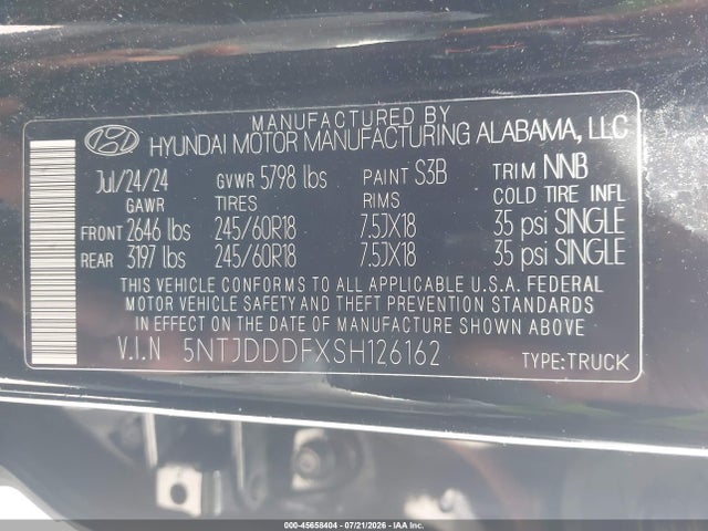Продаж на аукціоні авто 2025 Hyundai Santa Cruz Xrt, vin: 5NTJDDDFXSH126162, номер лоту: 45658404