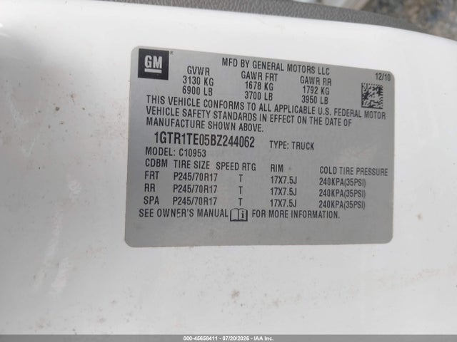 Aukcja sprzedaży 2011 Gmc Sierra 1500 Work Truck, vin: 1GTR1TE05BZ244062, numer aukcji: 45658411