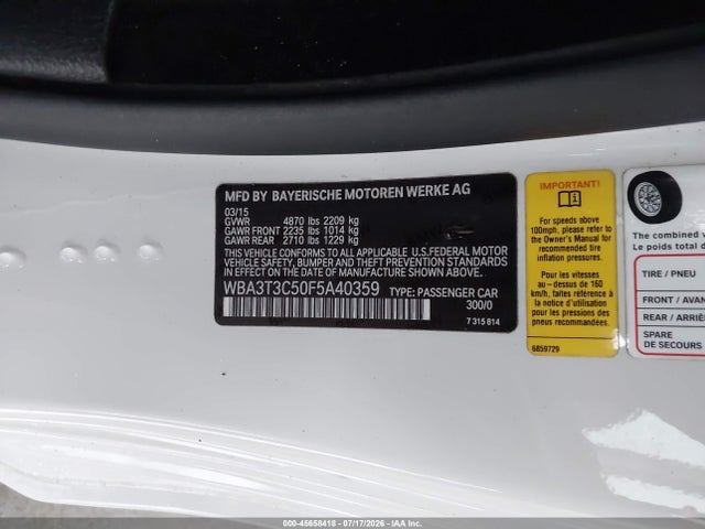 45658418 :رقم المزاد ، WBA3T3C50F5A40359 vin ، 2015 Bmw 435i مزاد بيع
