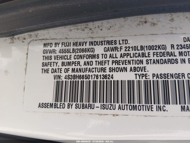 2001 Subaru Outback მანქანა იყიდება აუქციონზე, vin: 4S3BH665017613624, აუქციონის ნომერი: 45658435