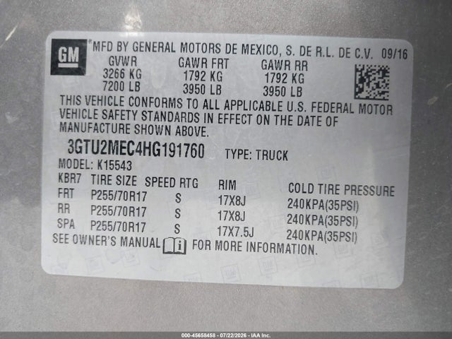 2017 Gmc Sierra 1500 Sle მანქანა იყიდება აუქციონზე, vin: 3GTU2MEC4HG191760, აუქციონის ნომერი: 45658458
