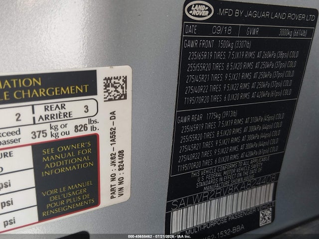 SALWR2RV8KA824408 Land Rover Range Rover Sport Hse