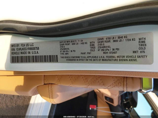 2024 Jeep Grand Cherokee L Summit Reserve 4x4 მანქანა იყიდება აუქციონზე, vin: 1C4RJKEG1R8608758, აუქციონის ნომერი: 45658463