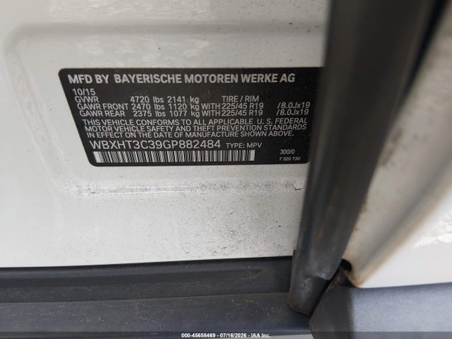 45658469 :رقم المزاد ، WBXHT3C39GP882484 vin ، 2016 Bmw X1 Xdrive28i مزاد بيع