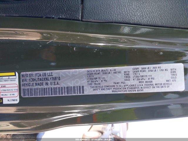 Jeep Gladiator Willys 4x4 2022 1C6HJTAGXNL176810 Image 9