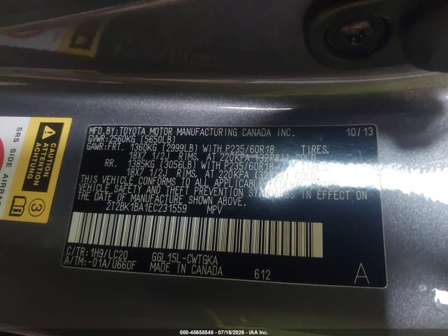 Aukcja sprzedaży 2014 Lexus Rx 350, vin: 2T2BK1BA1EC231559, numer aukcji: 45658548