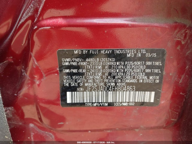 45658559 :رقم المزاد ، JF2SJADC4FH804863 vin ، 2015 Subaru Forester 2.5i Premium مزاد بيع