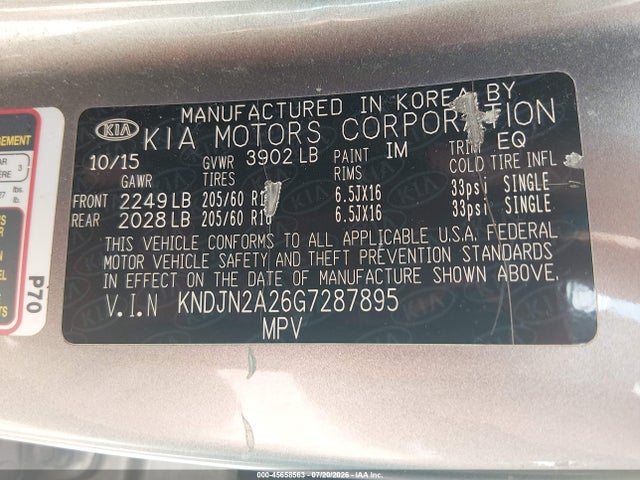 Aukcja sprzedaży 2016 Kia Soul, vin: KNDJN2A26G7287895, numer aukcji: 45658563