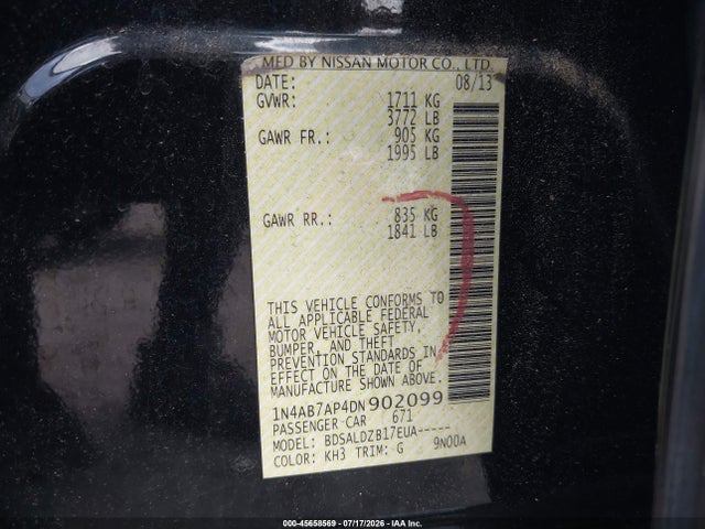 Продаж на аукціоні авто 2013 Nissan Sentra Sv, vin: 1N4AB7AP4DN902099, номер лоту: 45658569
