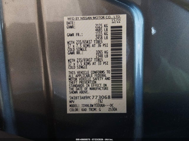 Продажа на аукционе авто 2023 Nissan Rogue S Intelligent Awd, vin: 5N1BT3AB9PC773068, номер лота: 45658575
