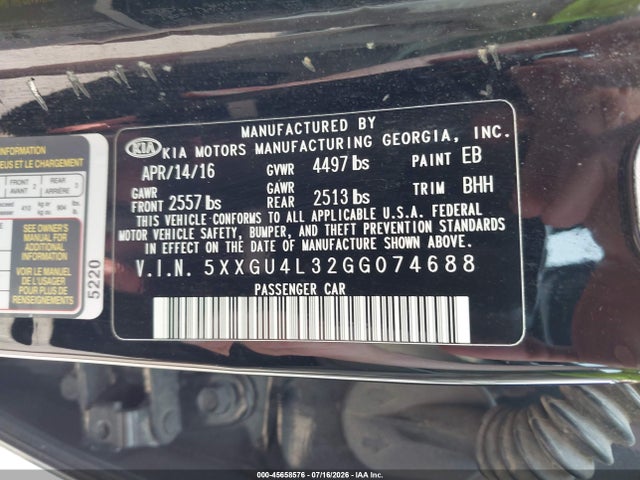 KIA OPTIMA EX 2016 5XXGU4L32GG074688 Image 9