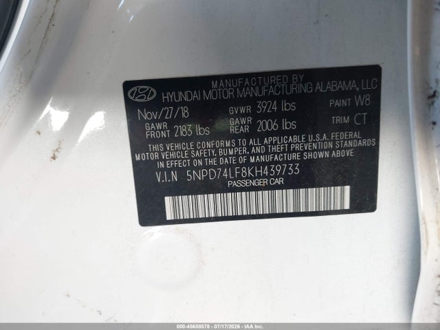 5NPD74LF8KH439733 Hyundai ELANTRA SE
