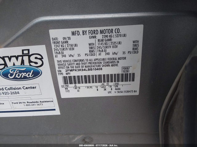 2FMPK3K94LBB10408 Ford Edge Titanium