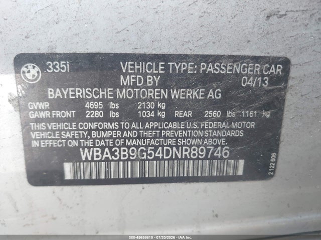 Aukcja sprzedaży 2013 Bmw 335i Xdrive, vin: WBA3B9G54DNR89746, numer aukcji: 45658610