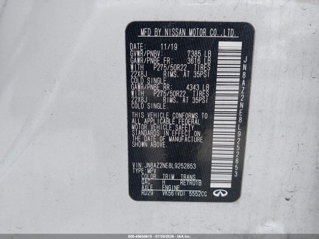 JN8AZ2NE8L9252853 Infiniti Qx80 Luxe Awd