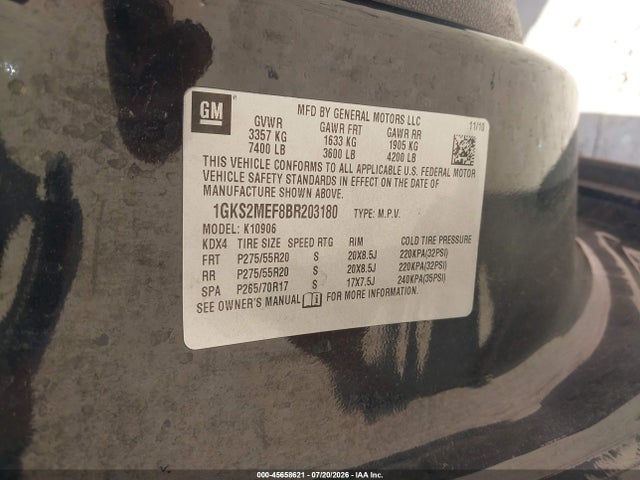 Aukcja sprzedaży 2011 Gmc Yukon Xl 1500 Denali, vin: 1GKS2MEF8BR203180, numer aukcji: 45658621