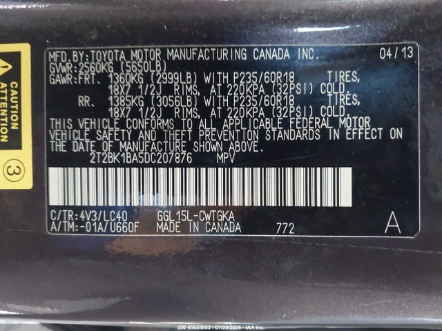 45658653 :رقم المزاد ، 2T2BK1BA5DC207876 vin ، 2013 Lexus Rx 350 مزاد بيع