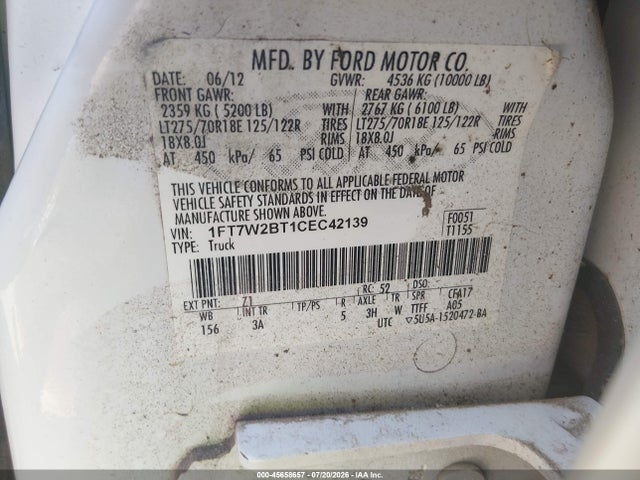 Auction sale of the 2012 Ford Super Duty F-250 Srw Xlt, vin: 1FT7W2BT1CEC42139, lot number: 45658657