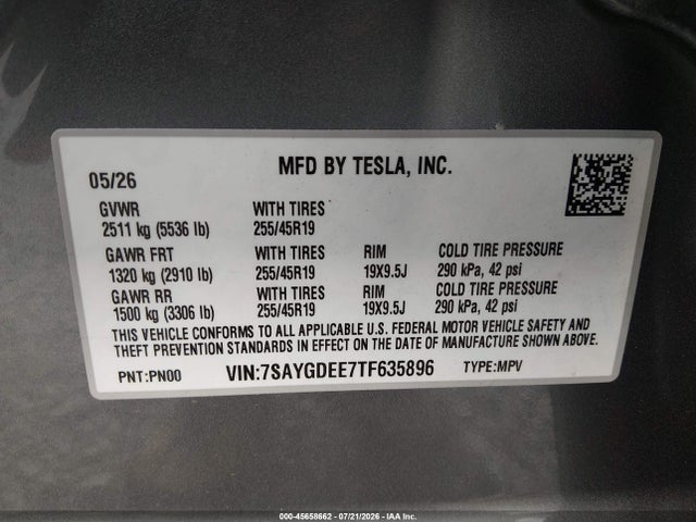 Продажа на аукционе авто 2026 Tesla Model Y All-wheel Drive/long Range Launch Series/premium All-wheel Drive, vin: 7SAYGDEE7TF635896, номер лота: 45658662