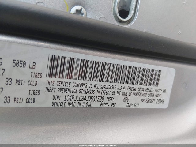 Продажа на аукционе авто 2018 Jeep Cherokee Latitude Fwd, vin: 1C4PJLCB4JD531528, номер лота: 45658670