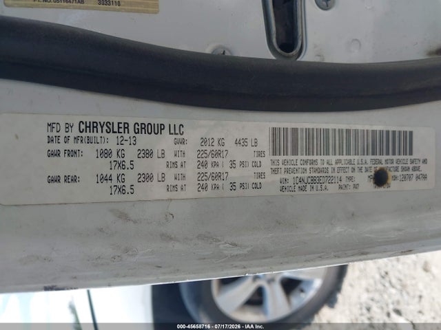 2014 Jeep Compass Sport მანქანა იყიდება აუქციონზე, vin: 1C4NJCBB3ED722114, აუქციონის ნომერი: 45658716
