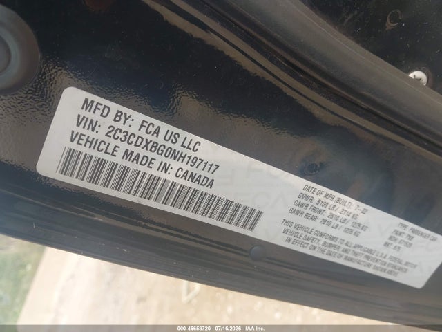 45658720 :رقم المزاد ، 2C3CDXBG0NH197117 vin ، 2022 Dodge Charger Sxt Rwd مزاد بيع