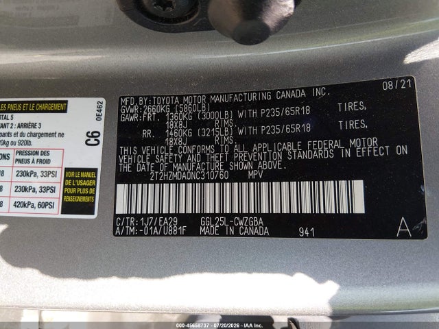Aukcja sprzedaży 2022 Lexus Rx 350, vin: 2T2HZMDA0NC310760, numer aukcji: 45658737