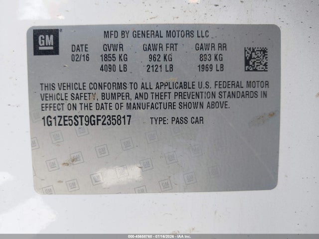 1G1ZE5ST9GF235817 Chevrolet MALIBU 1LT