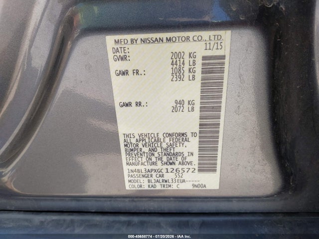 1N4BL3APXGC126572 Nissan Altima 3.5 Sl