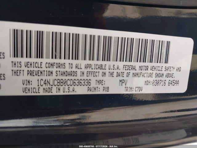 Продажа на аукционе авто 2012 Jeep Compass Sport, vin: 1C4NJCBB0CD636336, номер лота: 45658788