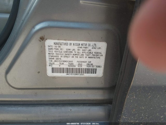 Продажа на аукционе авто 2005 Infiniti G35x, vin: JNKCV51F95M312640, номер лота: 45658798